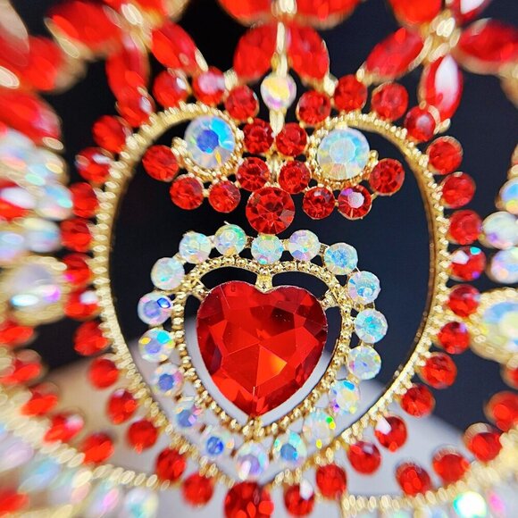 Crystal heart tiara, Gold tiara, Red stone tiara, Bridal tiara, Birthday crown main image 4